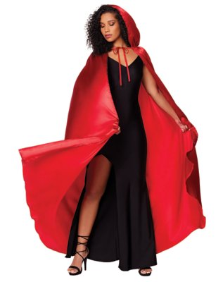 "Red Satin Hooded Womens Cape"