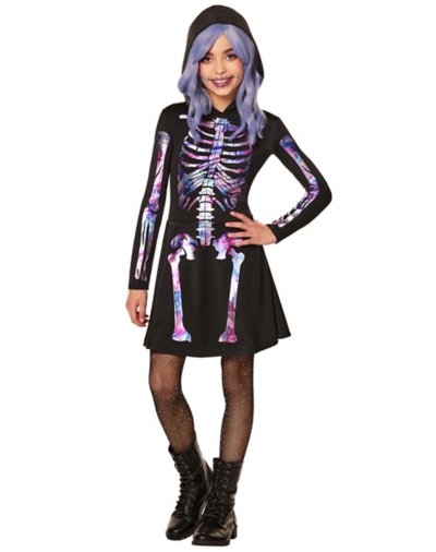 "Kids Pastel Skeleton Hooded Dress Costume"