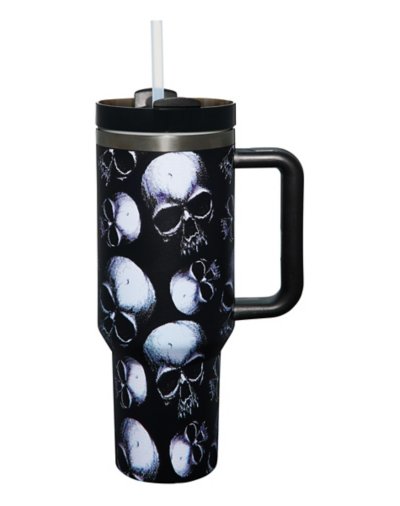 Skull Portable Travel Tumbler with Straw - 40 oz.