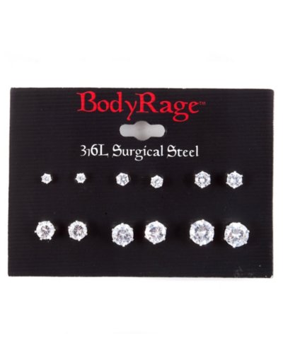 CZ Round Stud Earrings - 12 Pack