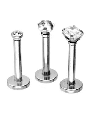 "CZ Labret Lip Ring 3 Pack - 16 Gauge"