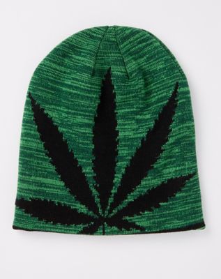 Pot Leaf Reversible Knit Beanie Hat - Spencers