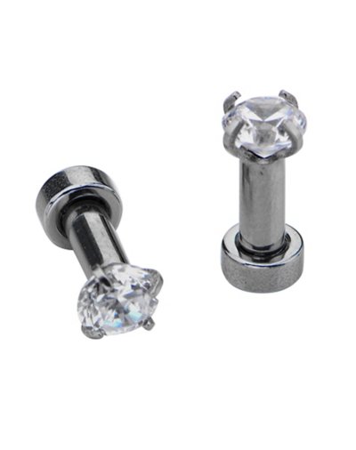 Silvertone and Clear Crystal Plugs - 2 Gauge