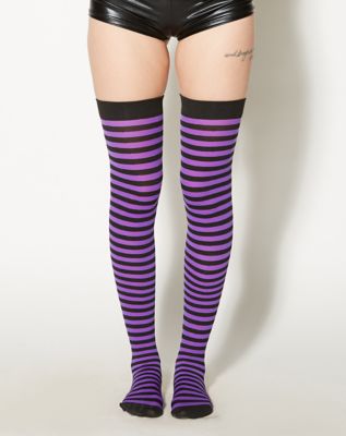 Purple And Black Stripe Thigh Highs Spencers 