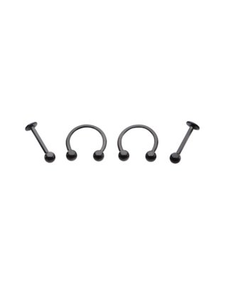 "Black Horseshoe and Labret Lip Rings 4 Pack - 16 Gauge"