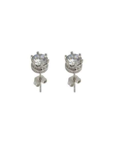 Clear CZ Prong Crown Base Stud Earrings