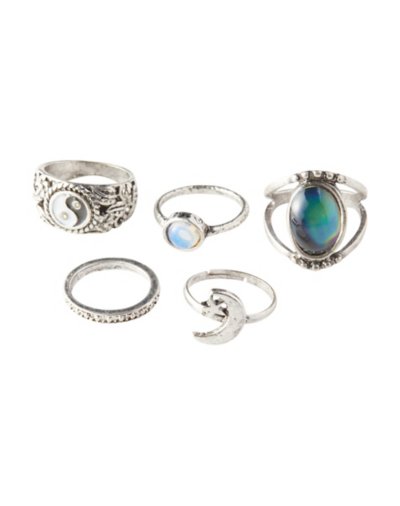 Yin Yang Moon Opal-Effect Ring 5 Pack