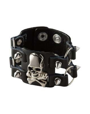 "Skull Leather Cuff Bracelet"