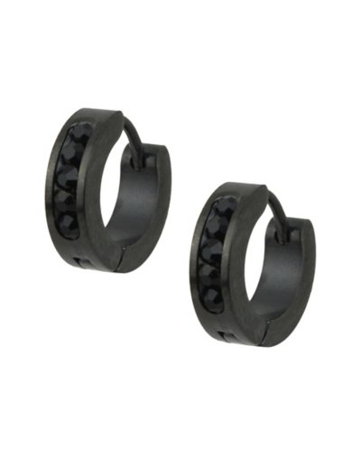 Black On Black CZ Huggie Hoop Earrings - 18 Gauge