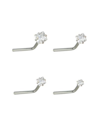 Multi-Pack CZ L-Bend Nose Rings - 4 Pack