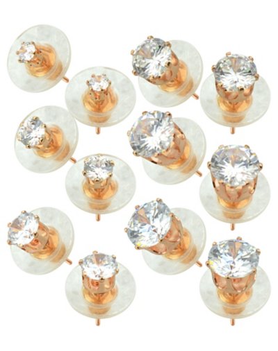 Rose Goldplated Circle CZ Stud Earrings 6 Pair - 20 Gauge