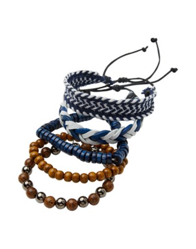 Brown and Blue Braided Bracelet - 5 Pack