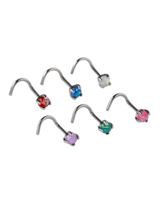 "Multi-Color Opal-Effect Hook Nose Rings 6 Pack - 20 Gauge"