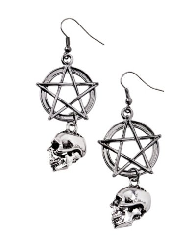 Pentagram Skull Dangle Earrings