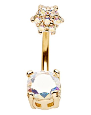 "CZ Goldtone Barbell Belly Ring- 14 Gauge"