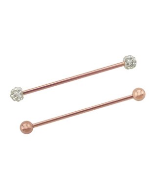 "CZ Rose Goldtone Industrial Barbells 2 Pack - 14 Gauge"