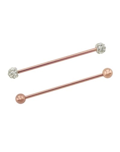 "CZ Rose Goldtone Industrial Barbells 2 Pack - 14 Gauge"