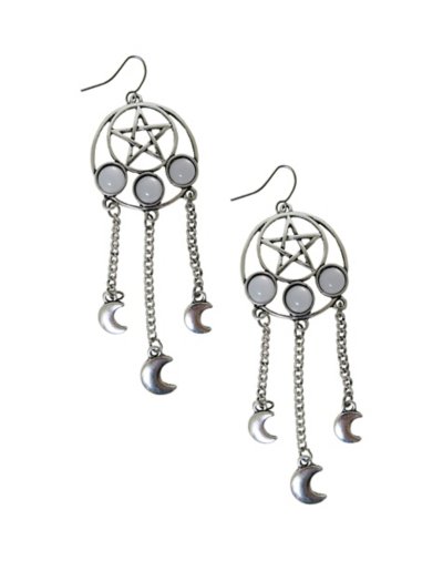 Pentagram Moon Dangle Earrings