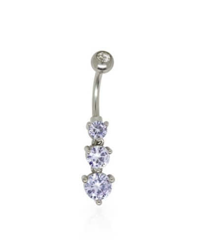 Purple CZ Dangle Belly Ring - 14 Gauge