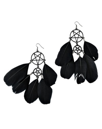 Feather Pentagram Dangle Earrings