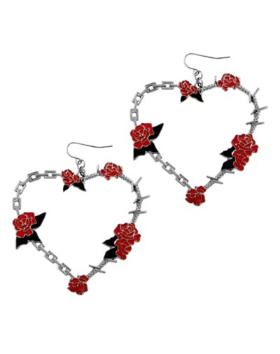 Rose Heart Barbed Wire Dangle Earings