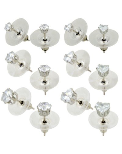 Multi-Pack Round Heart CZ Stud Earrings - 6 Pair