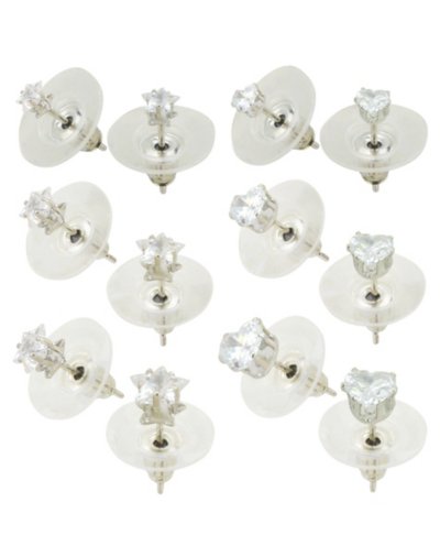 Multi-Pack CZ Stars and Heart Stud Earrings 6 Pair - 20 Gauge