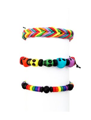 "Multi-Pack Rainbow Skull Bracelets - 3 Pack"