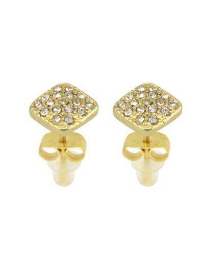 Goldtone Square Paved CZ Stud Earrings