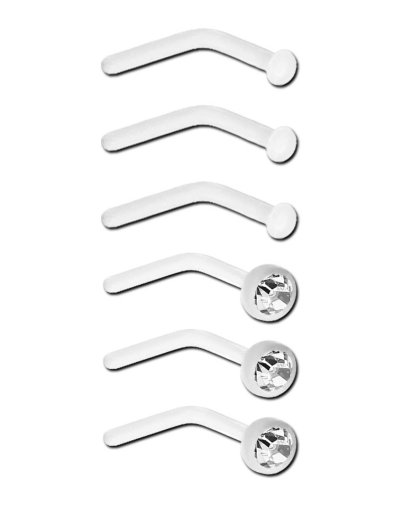 Multi-Pack Bioflex CZ Stud Nose Rings 6 Pack - 20 Gauge