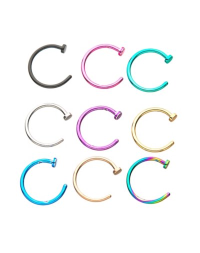 Multi-Pack Colored Half Hoop Nose Rings 9 Pack - 20 Gauge