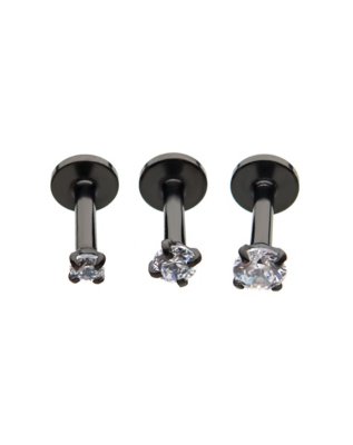 "Multi-Pack Black CZ Labret Lip Rings 3 Pack - 16 Gauge"