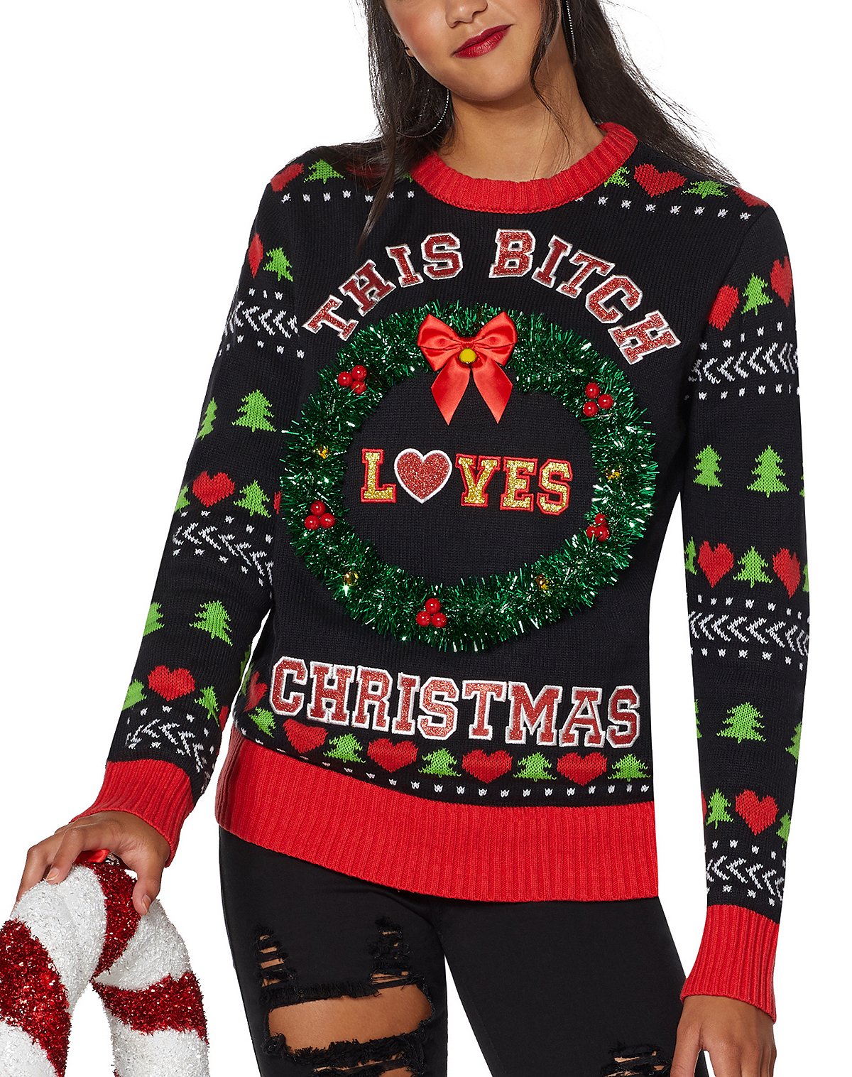 Light-Up This Bitch Loves Christmas Ugly Christmas Sweater