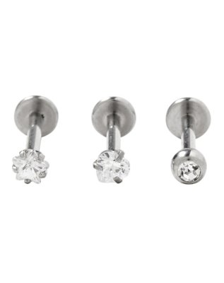 "Multi-Pack CZ Star Labret Lip Rings 3 Pack - 16 Gauge"