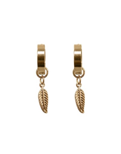 Goldtone Feather Dangle Huggie Earrings - 18 Gauge