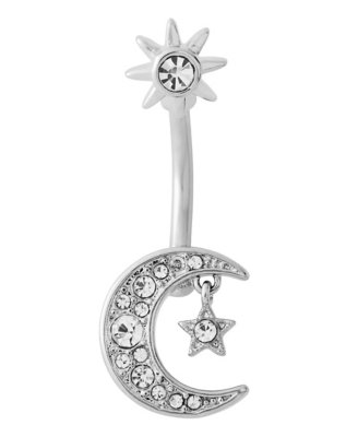 "CZ Moon and Star Belly Ring - 14 Gauge"