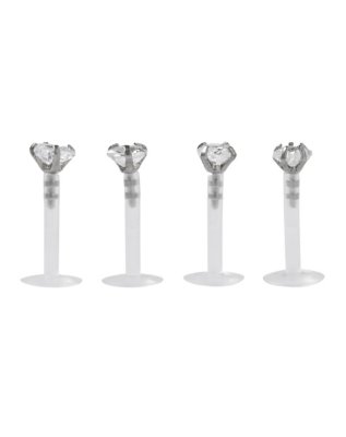 "Multi-Pack CZ Labret Lip Rings 4 Pack - 16 Gauge"