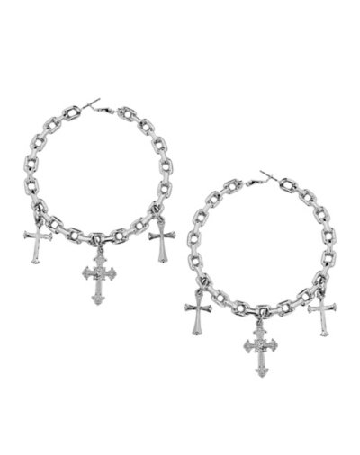 Chain Link Cross Hoop Earrings