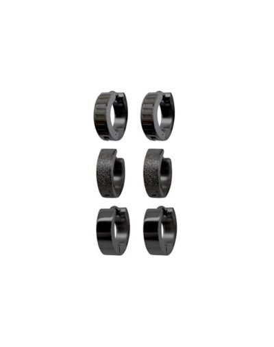 Black Huggie Hoop Earrings 3 Pair - 18 Gauge