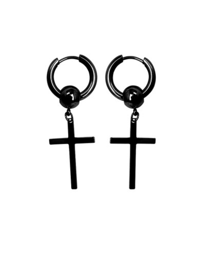 Black Cross Dangle Huggie Hoop Earrings - 18 Gauge