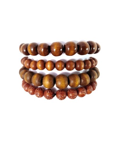 Wood Beaded Bracelets - 4 Pack