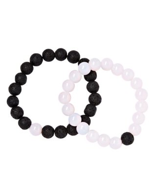 "Black And White Long Distance Beaded Bracelets - 2 Pack"