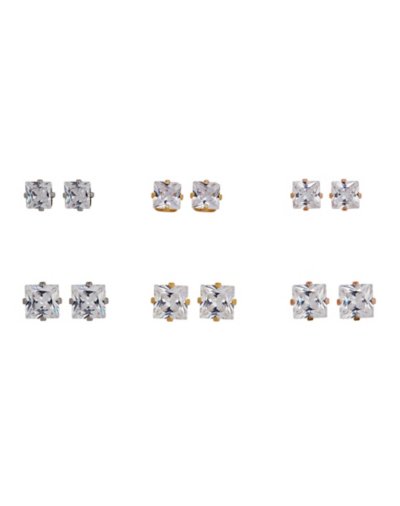 Multi-Pack Clear CZ Stud Earrings - 6 Pair