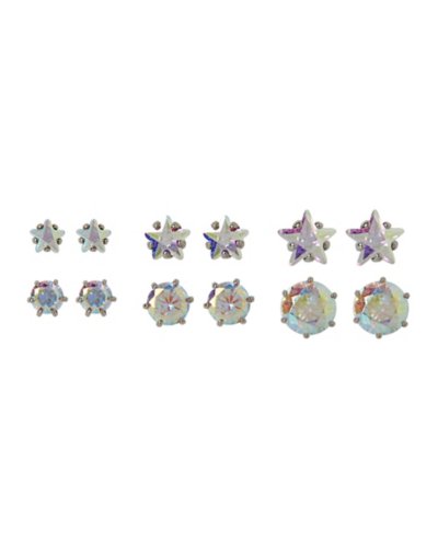 Star and Circle CZ Stud Earrings 20 Gauge - 6 Pair