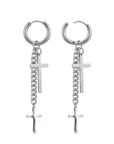 Cross Chain Huggie Dangle Earrings - 18 Gauge