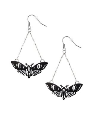"Black Death Moth Dangle Earrings - 18 Gauge"