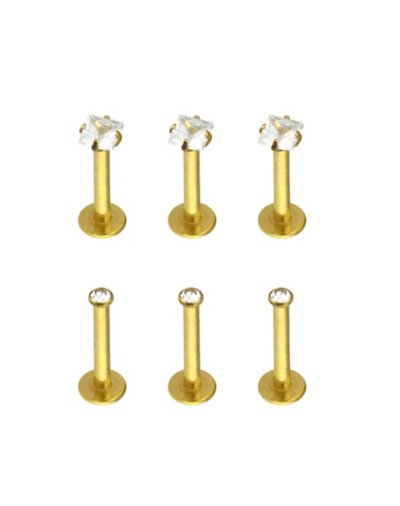 "Multi-Pack Goldtone CZ Labret Lip Rings 6 Pack - 16 Gauge"