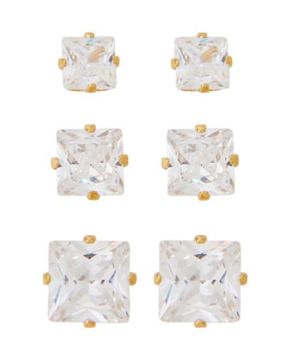 Multi-Pack CZ Square Stud Earrings - 20 Gauge