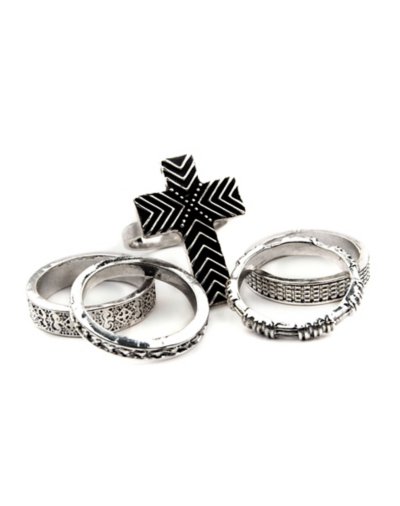 Multi-Pack Silvertone Cross Rings - 5 Pack