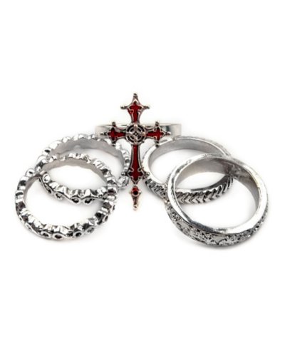 Multi-Pack Red Gothic Cross Rings - 5 Pack